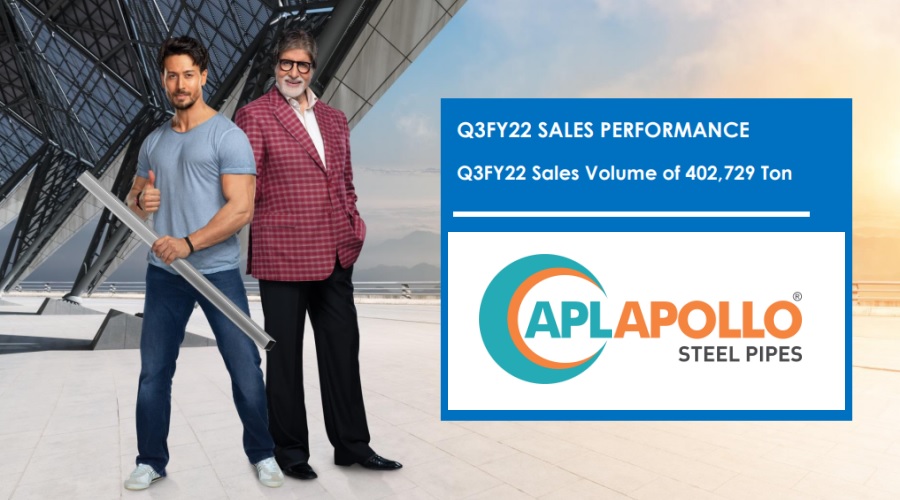 APL Apollo Tubes Ltd announces sales performance for Q3FY22